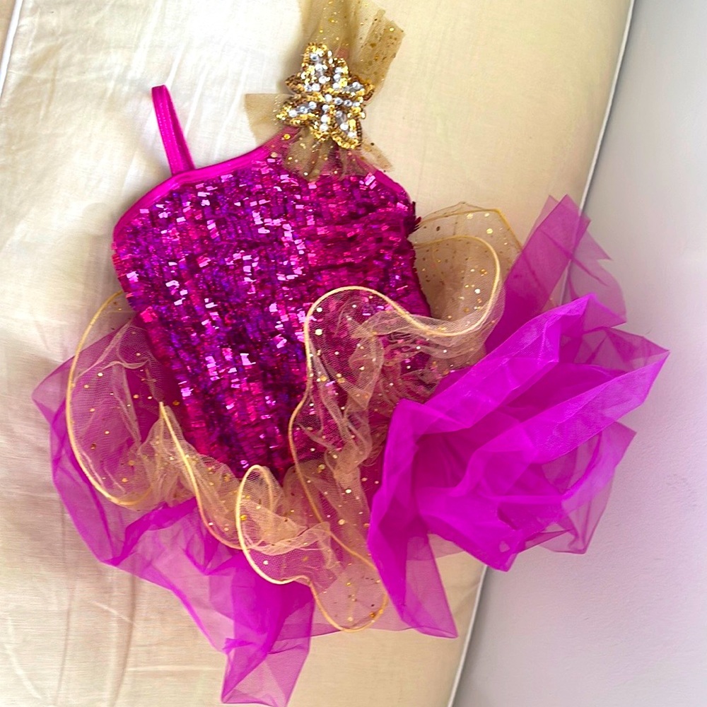 Curtain Call E909 Costume Dance SZ CSM Gold Pink Tutu Ballet Competition